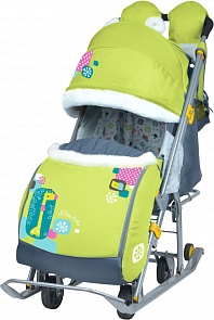 Сани-коляска комбинированная - Детям 7-2 - коллаж-жираф (Ника, НД7-2 Коллаж-Жираф лимонныйsim)